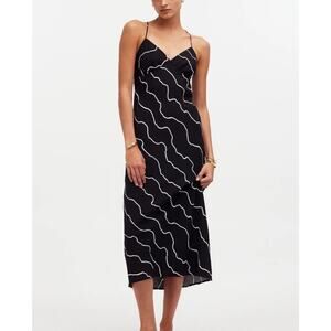 NWT Madewell Layton Midi Slip Dress Black Abstract Print womens sz 12 sleeveless